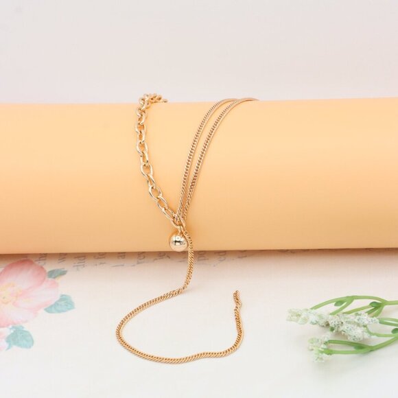 Layered Rose Gold Necklace with Bold Link and Sleek Chain Design, XPNL0352 - Picture 5 of 12